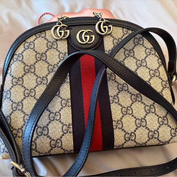 Gucci Handbags - Gucci Beige and Black Crossbody with Red Stripe